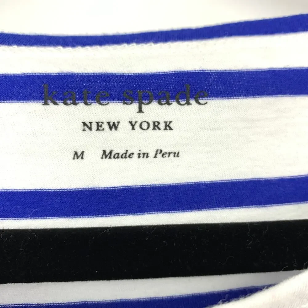 Kate Spade Boatneck Striped T-Shirt Womens Size Medium Long Sleeve Heart Graphic